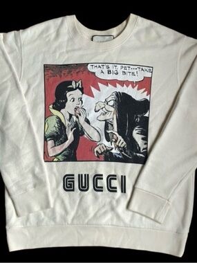 Gucci Cream Crewneck Sweatshirt with Red Comic-Style Graphic